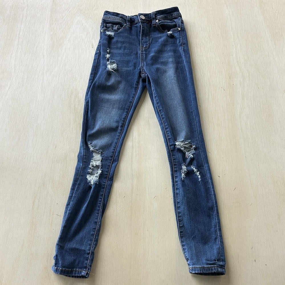 Indigo Rein Jeans Womens 3‎ Medium Wash Blue Skinny Distressed Stretch Denim